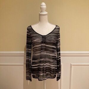 MEXX Women Sheer Blouse, Long Sleeves, Black and White, Large